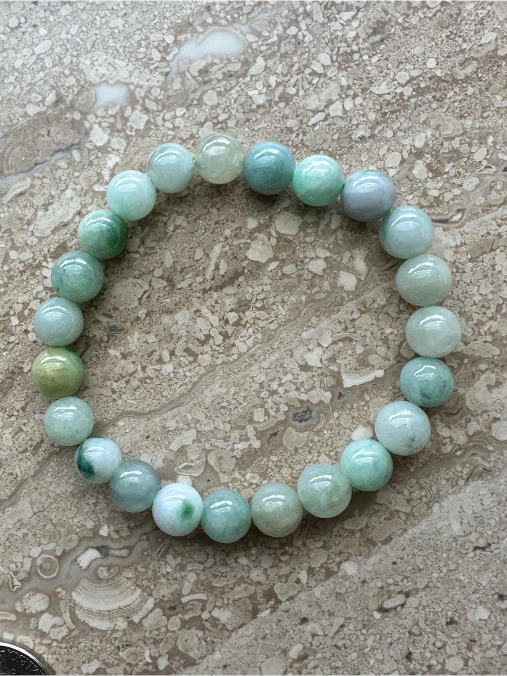 Green Grade A Jade Beaded Stretch Bracelet - Women Jewelry
